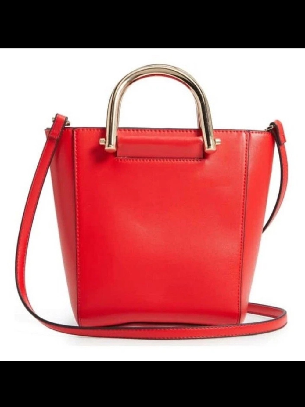 Topshop Red Bucket Crossbody Bag Gold Handle Faux Leather Statement Purse